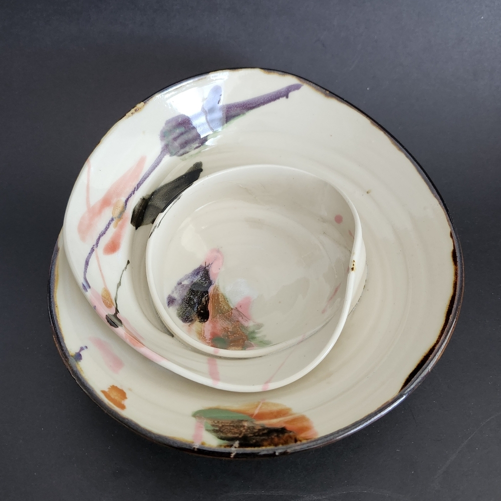 Ceramic Cracker & Spread 3D Spiral Dish, 8.5" Table Decor Dish, Jewelry Holder